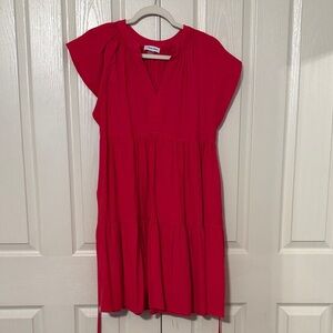 Calvin Klein Vibrant Pink Tiered Tie-Waist Flutter Sleeve Dress